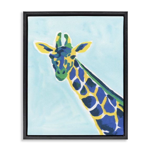 Stupell Industries Mid-Century Modern Hue Giraffe Black Floating Frame Canvas Art, 17 x 21, by June Erica Vess