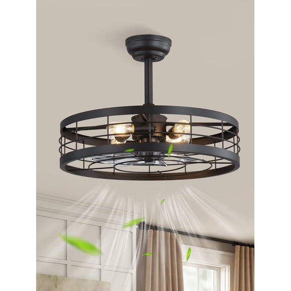 Ventilador de techo LEDIARY, control remoto sin aspas, negro, enjaulado, de 22 pulgadas