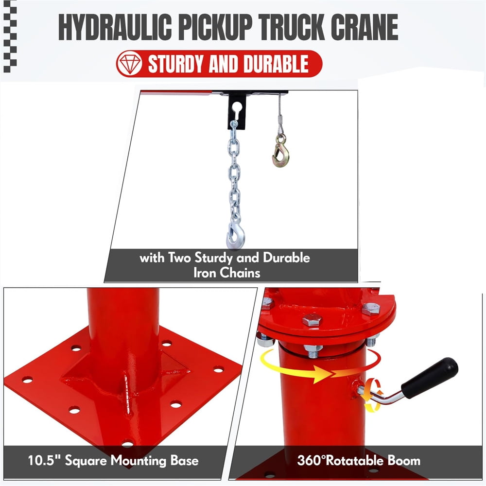 Hydraulic Pickup Truck Crane,Folding Truck-Mounted Bed Crane,360° Swivel Truck Jib Engine Hoist Crane,Truck Bed Lift in Construction, Factory