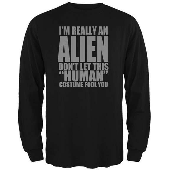 Halloween Human Alien Costume Black Adult Long Sleeve T-Shirt - 2X-Large