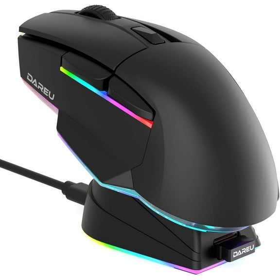 DAREU A955 Lightweight Wireless Gaming Mouse with RGB Charging Dock: Tri-Mode 2.4G/USB-C/BT Mouse Up to 12K DPI Optical Sensor -KBS II Buttons Fully Programmable- 120 Hr Battery