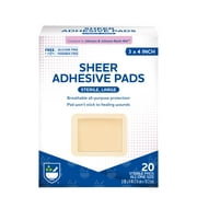 Rite Aid Sheer Adhesive Bandages with Sterile Non Stick Pad, 3" x 4" - 20 Count | Wound Care/First Aid Supplies | Bandage Wrap | Medical Tape for Skin Bandages