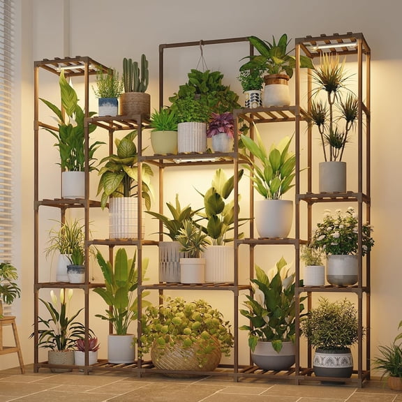 Plant Stand with Grow Lights Large Plant Shelf Indoor Hanging Plants 17 tiers Large Plant Shelf for Indoor Plants Display Heavy Duty Plant Rack for Living Room Patio Decor
