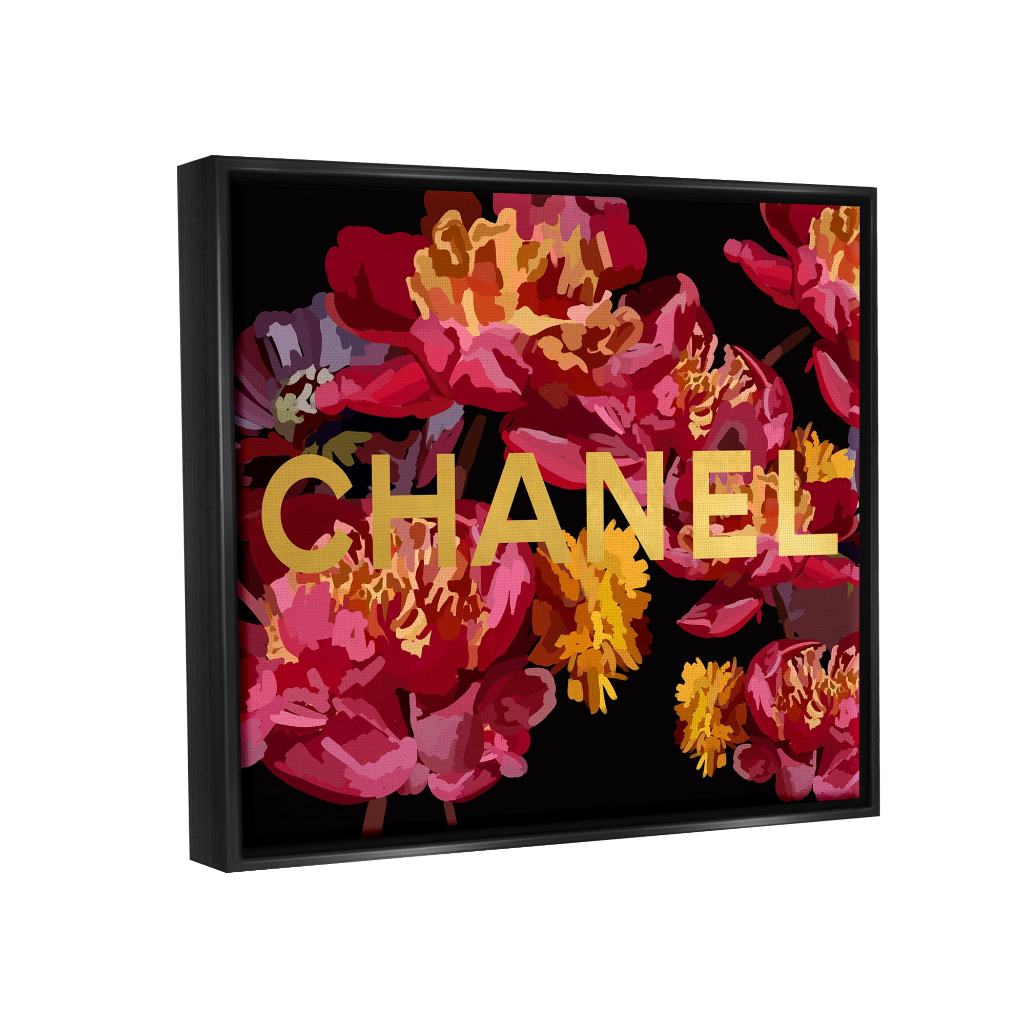 Stupell Industries Glam Brand Blossoms Botanical & Floral Painting Black Floater Framed Canvas Art Print Wall Art, 21 x 17