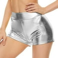 thumbnail image 4 of oqasdz Solid Color Women High Waisted Metallic Booty Shorts Rave Bottoms For Dancing Hot Pants Clubwear Fashionable Female Dailywear, 4 of 8
