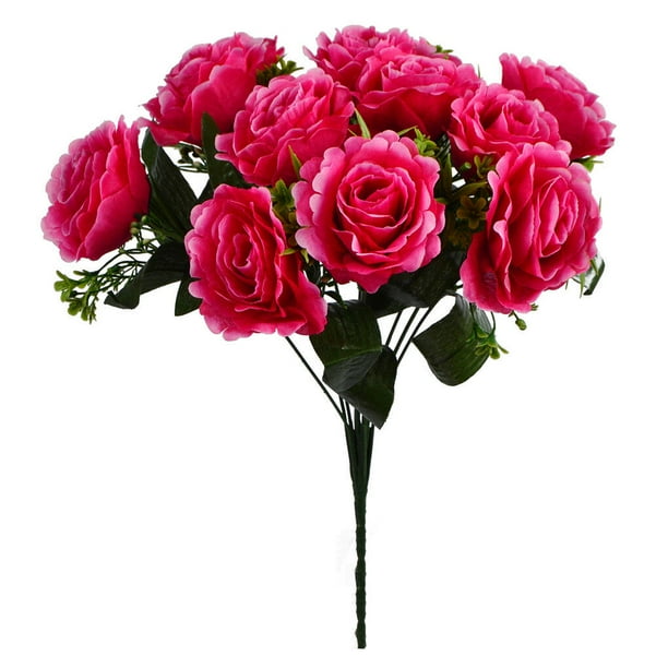 Yuarrent Ramo de flores artificiales de rosas de seda de 12 cabezas, decoración del banquete de boda para el hogar Flores artificiales Rosa roja