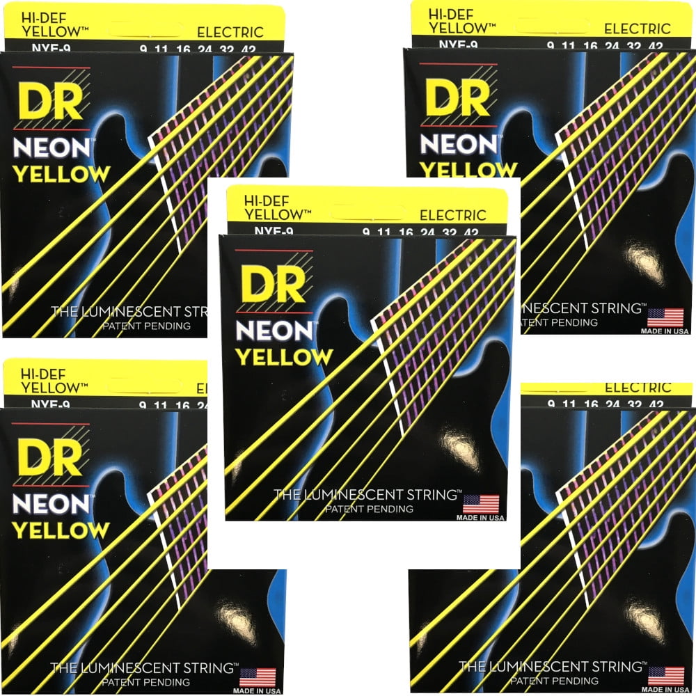 DR Strings Guitar Strings 5 Pack Electric Neon Yellow 09-42 Light