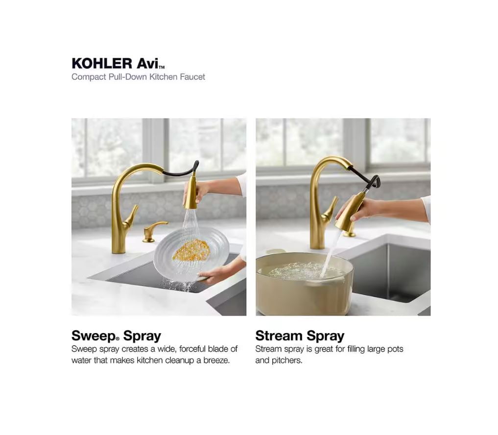 KOHLER Avi Single-Handle Pull Out Sprayer Kitchen Faucet in Vibrant Brushed Moderne Brass
