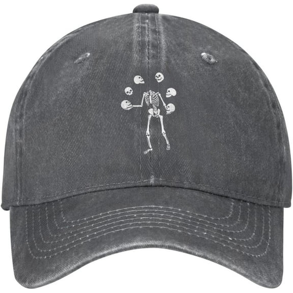 Skeleton Playing Heads Distressed Adjustable Washed Denim Mens Dad Trucker Hat Baseball Ball Cap for Men