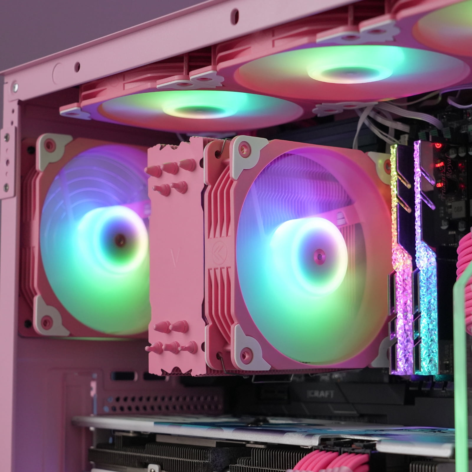 Vetroo V5 Pink CPU Air Cooler w/ 5 Heat Pipes 120mm PWM Processor Cooler for Intel LGA 1851/1700/1200/115X AMD Ryzen AM5 & AM4 w/Addressable RGB Lighting Sync