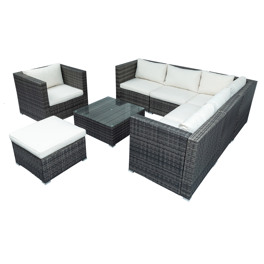 Outdoor Wicker Furniture Sets, YOFE 8 PCS Outdoor Conversation Sets, Modern Outdoor Sectional Sofa Set w/ Cushions, Ottoman/Coffee Table, Patio Furniture Set for Garden Backyard Poolside, Grey, R5609 - image 2 of 8