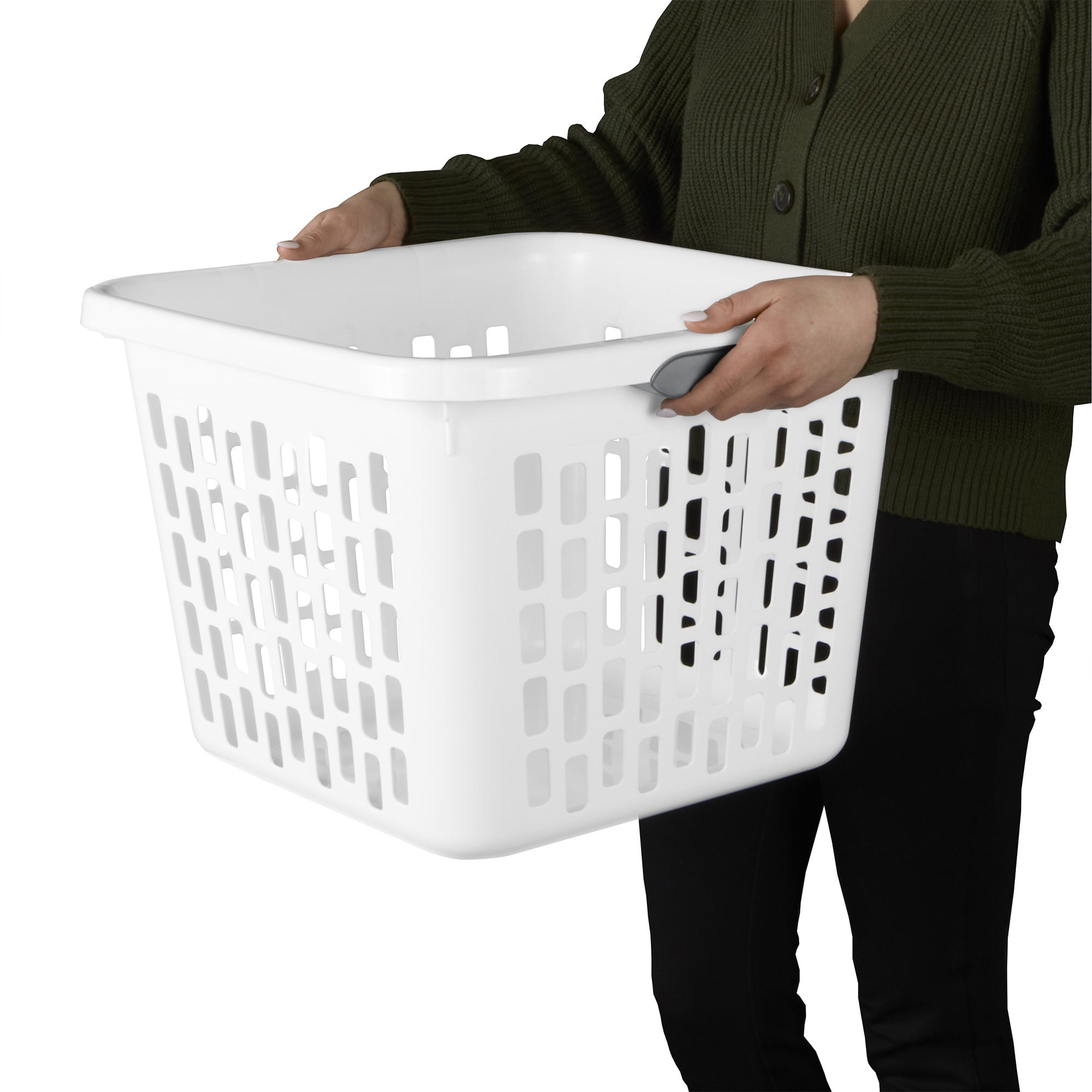 Sterilite Square Laundry Basket, 1.5 Bushel Plastic Hamper with Handles, White, 6 Pack