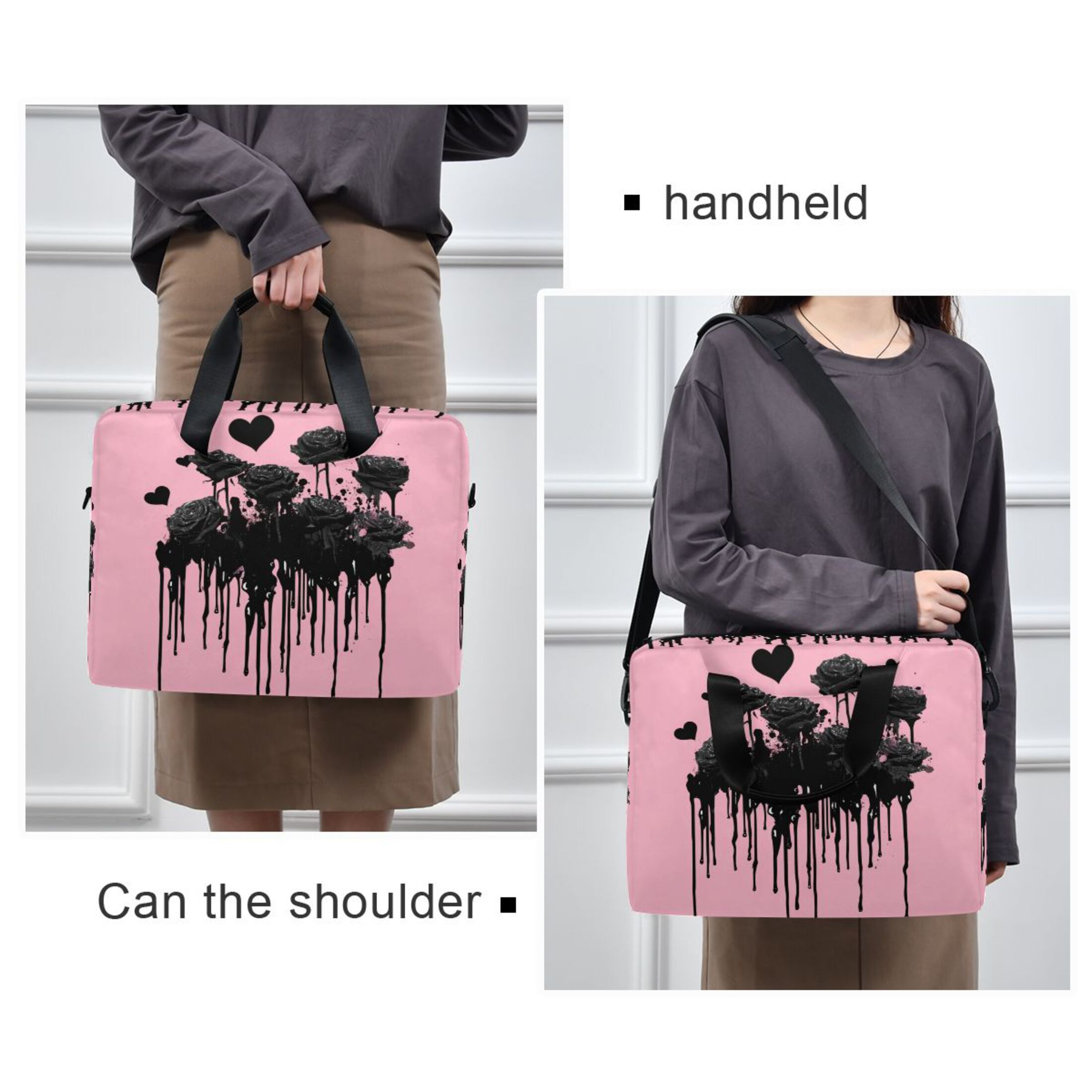 16" Laptop Tote Bag Laptop Sleeve Case Computer Briefcase for Work & Travel Black Roses