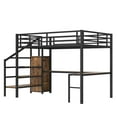 thumbnail image 4 of Harper & Bright Designs Queen Size Metal Loft Bed with L-shaped Desk and Wardrobe, High Loft Bed with Adjustable Shelf and LED, Wood, 4 of 5