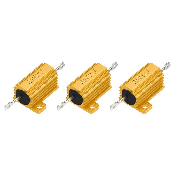 3pcs 25W 1K Ohm 5% Aluminum Housing Case Resistor, Wirewound Resistors Screw Tap Chassis Mounted, Gold