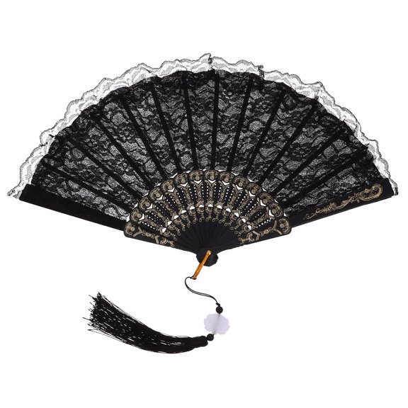 DECOMELODY 1Pcs Lace Folding Fan Decorative Retro Style For Hot Summer Days 11.8x9.4x1.2in