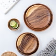 thumbnail image 2 of Wweixi Round Edge Walnut Plate Tableware For Serving Desserts Bamboo Wood Yellow As Shown 1Set, 2 of 6