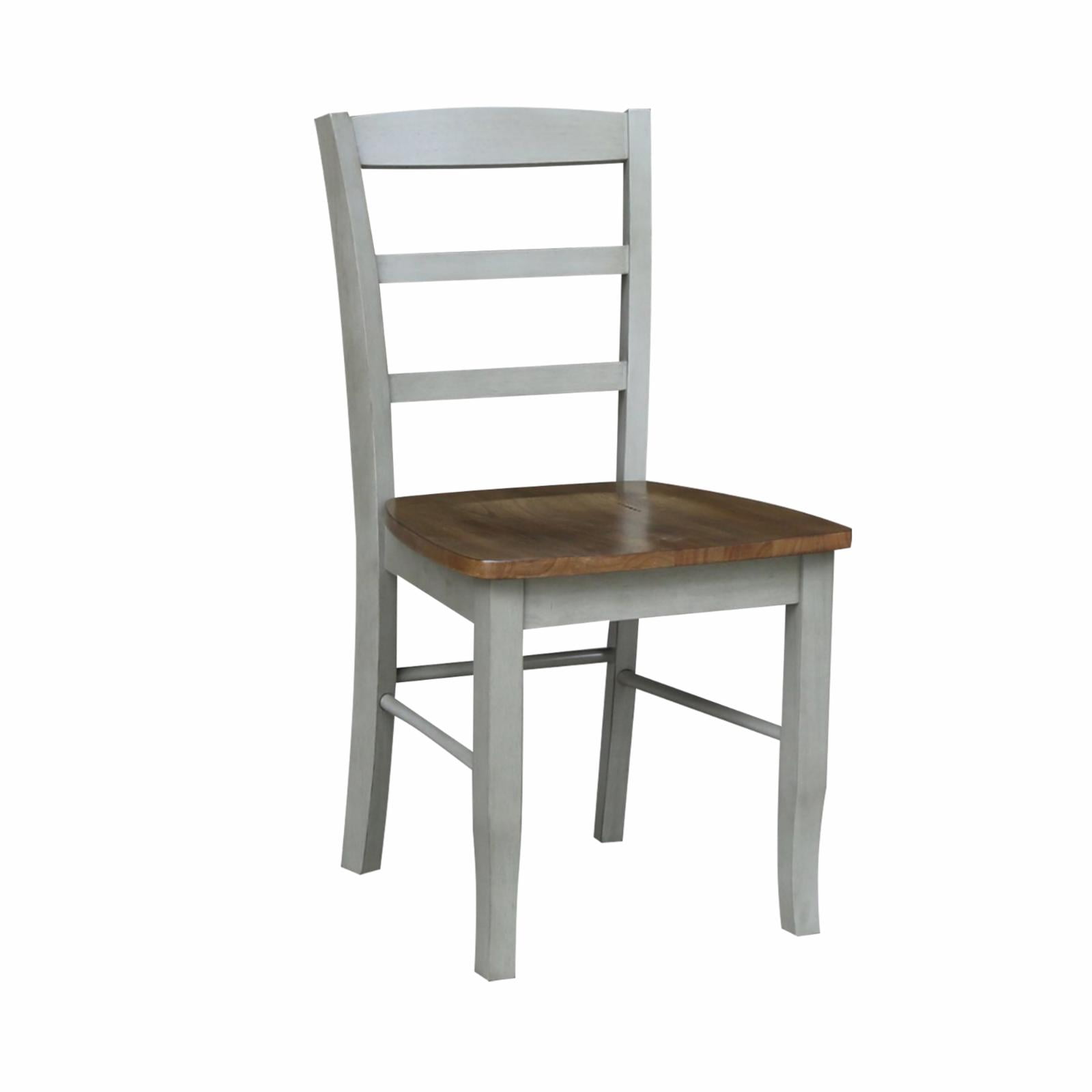 Set of 2 Solid Wood Madrid Ladderback Chairs in Distressed Hickory/Stone