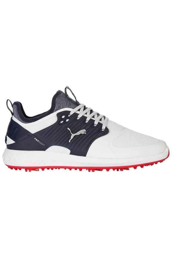 NEW Mens Puma Ignite PWRADAPT Caged Golf Shoes White / Peacoat / Red Size 8.5 M