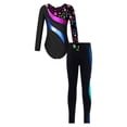 thumbnail image 2 of IEFIEL Girls Juniors Ice Skating Outfit Shiny Rhinestones Leotard with Pants Leggings Gym Suit Sportswear Star Black&Blue 12, 2 of 7