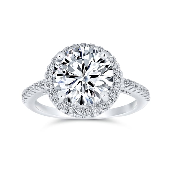 Bling Jewelry Womens Classic 3CT CZ Round Solitaire Halo Engagement Ring Sterling Silver Gold Plated