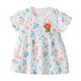 thumbnail image 1 of Robes Décontractées pour Bébés Filles Été Imprimé Floral Col Rond Manches Courtes Robe Ample de Vacances, Rose, 1-2 Ans, 1 of 4