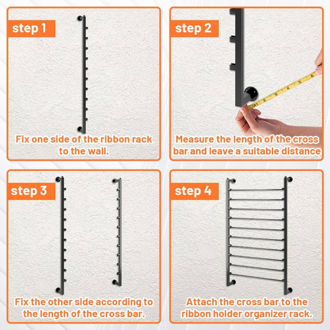 Reykilor 10 Tier Wall Mounted Ribbon Storage Organizer Metal Ribbon Display Shelf Wrapping Paper Rack Holder for Sewing Craft Mesh Thread Tape Crochet