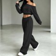 thumbnail image 5 of BRELIL Women's Two Piece Outfits Sets Long Sleeve Crop Top Wide Leg Elastic Waist Pants Casual Lounge Matching Tracksuit Fall Travel Vacation Loungewear, Black L, 5 of 7