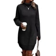 thumbnail image 5 of Douhoow Women Turtleneck Sweater Dress Solid Color Long Sleeve Short Knit Dress Fall Winter Casual Loose Dress, 5 of 7