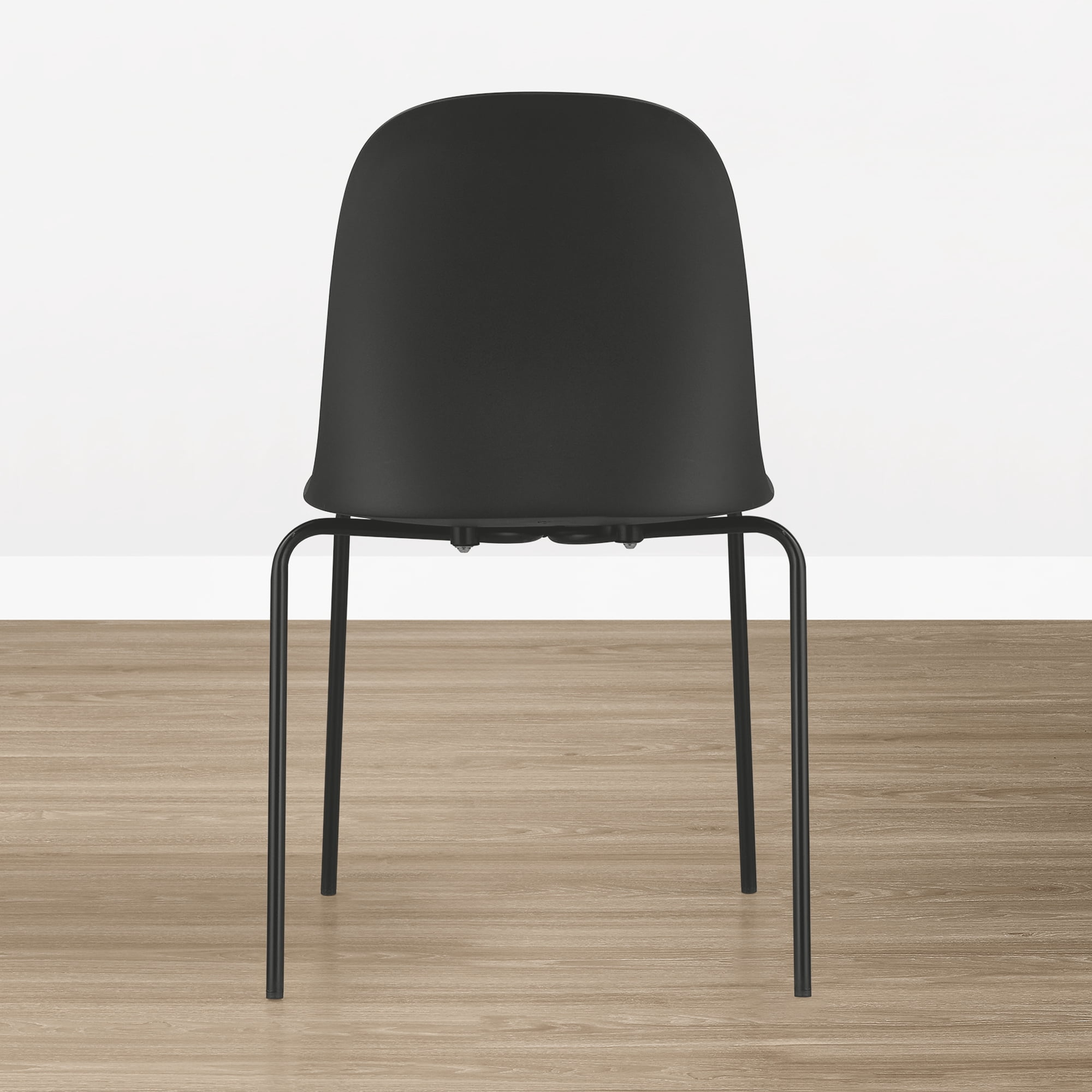 Spruce & Spring Modern Stackable Dining Chairs, Molded Plastic Kitchen Chairs with Metal Legs, Space-Saving Armless Design, BLACK, Set of 4