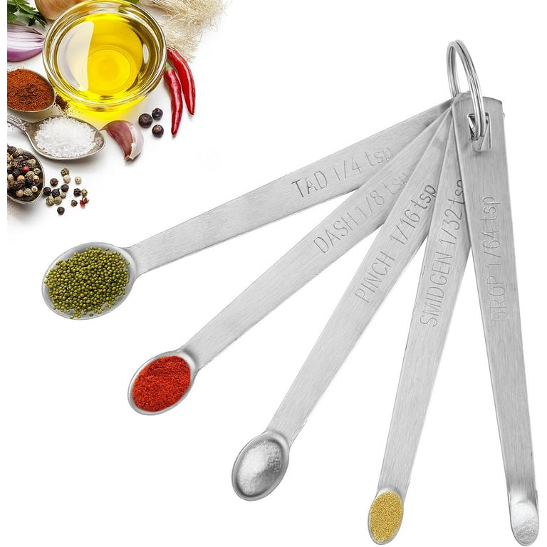 Mini Measuring Spoon Heavy Duty Stainless Steel Small Teaspoon Micro mg Scoop 1/64, 1/32, 1/16, 1/8, 1/4 TSP for Home Kitchen Cooking Dry Liquid