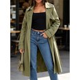 thumbnail image 5 of Double Breasted Women Solid Color Casual Long Trench Coat with Belt, 5 of 6