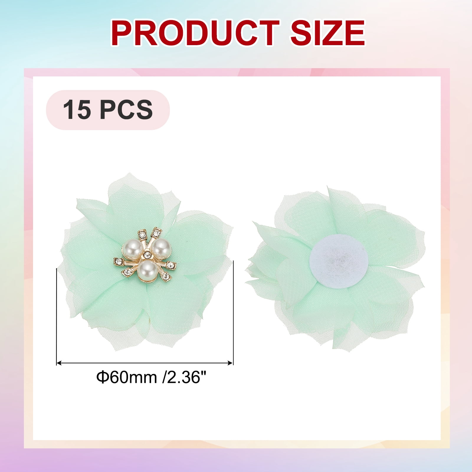 Unique Bargains Rhinestone Pearl Chiffon Flower Embellishments Light Green