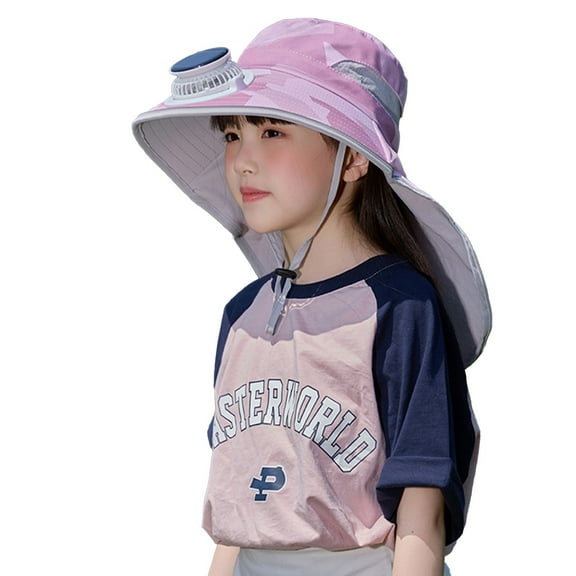 MUXiin Fan Hat for Kids Sun Hat with 2 Solar Fan UPF 50 Fishing Hats Wide Brim UV Protection Sun Hat