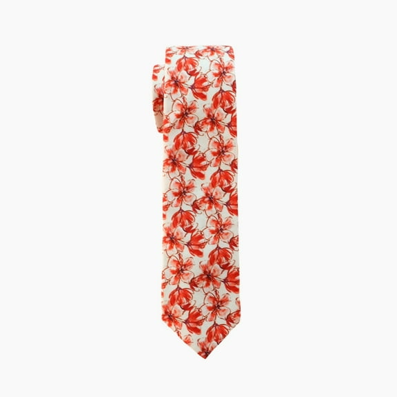 Vibrant Red Floral Cotton Tie - 2.5 Inch Width