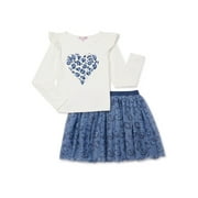 Mila & Emma Exclusive Girls Ruffle Sleeve Top and Tutu Skirt, 2-Piece Outfit Set, Sizes 12M-5T