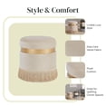 thumbnail image 5 of New Pacific Direct Suri 18" Round Velvet Fabric Fringe Storage Ottoman in Cream, 5 of 7