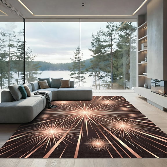 ODIKA 4'x6' Machine Washable Non-Slip Area Rug, Abstract Gold High Traffic Rug, Gold, 1015219
