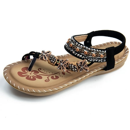 

Ecetana Womens Flats Sandals Summer Gladiator Bohemian Beaded Dress Shoes