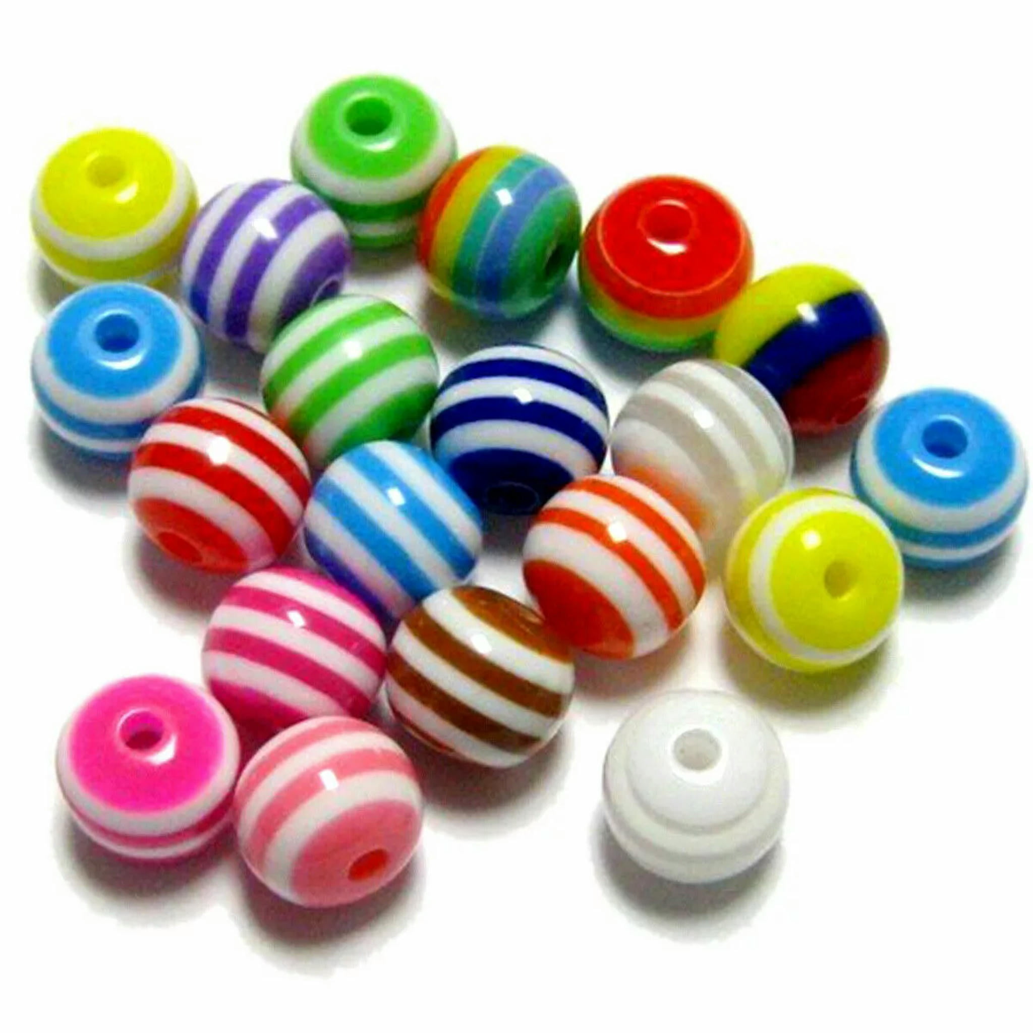U8MO 1000 Mixed Colour Stripes Acrylic Round Beads 8mm Kid Crafts Jewelry Making
