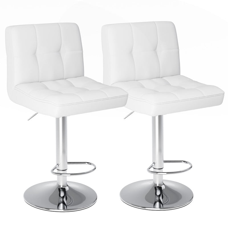 BEAUTYPEAK Adjustable Bar Stools Set of 2 PU Leather Swivel Counter Height Chairs with Backrest and Footrest, White