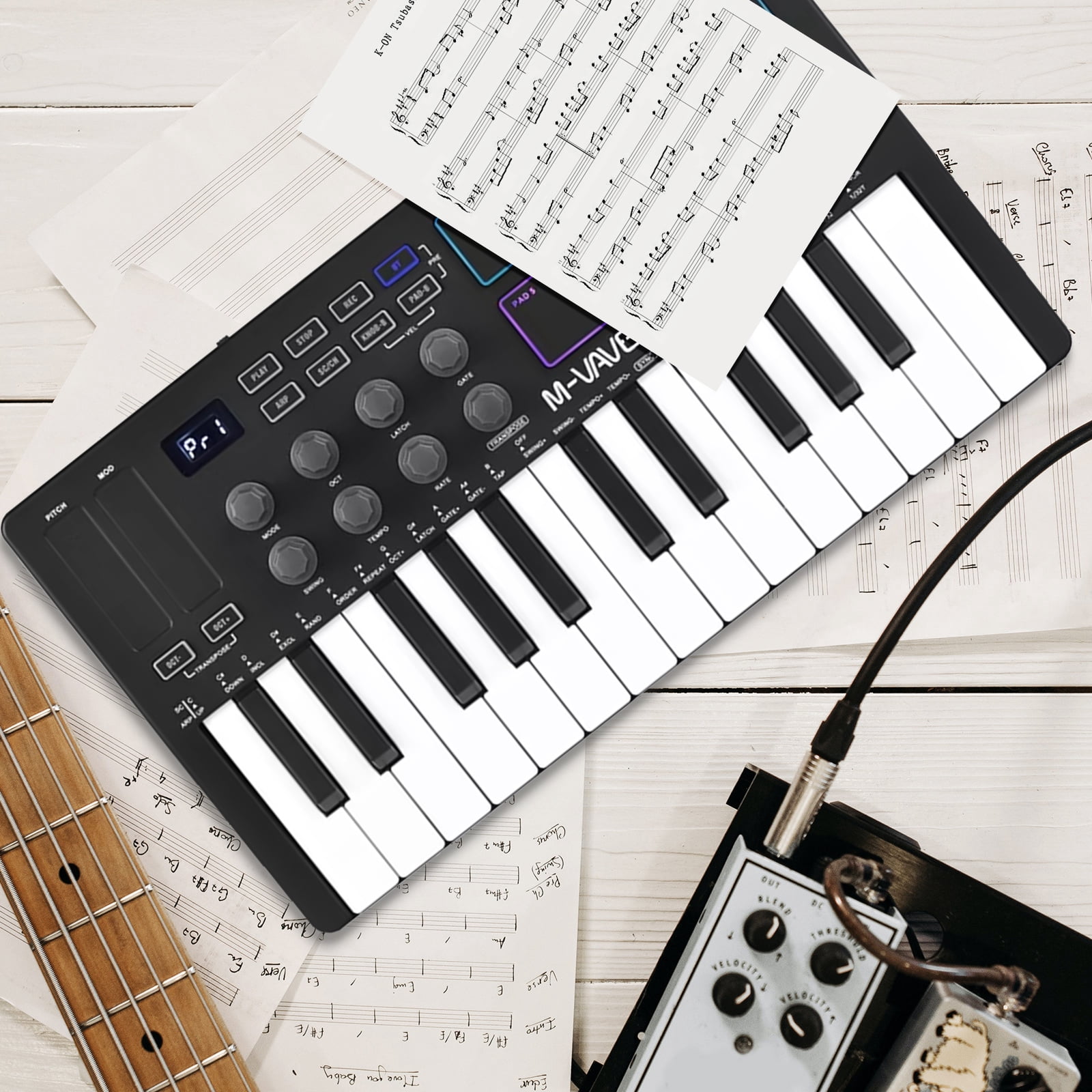 Midi Keyboard Controller 25 Key Portable Mini & USB Midi Piano with 8 Backlit Drum Pad