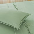 thumbnail image 5 of Move Over Green Bedding Set 4 Pieces Solid Green Sheet Set Pom Poms Fringe Pattern Shabby Chic Deep Pocket Bedding Queen, 5 of 8