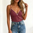 thumbnail image 7 of idosla Women's Polka Dot Cami Y2k Lace Trim V Neck Spaghetti Strap Cute Bow Camisole Trendy Going Out Tank Top (Wine, M), 7 of 7