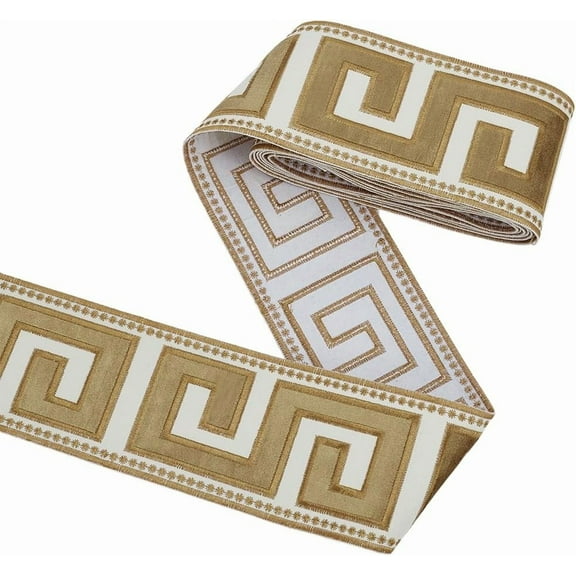 3.3 Yards Embroidered Drapery Trim 3-3/4 inch Wide Grid Curtain Ribbon Polyester Camel Chenille Drapery Trim Vintage Geometric Jacquard Ribbon for DIY Sewing Crafts Clothing for diy