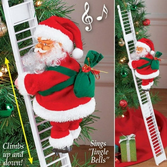 Christmas Hanging Decoration Santa Claus Electric Climb Ladder Hanging Decoration Christmas Tree Decoration(with Music)