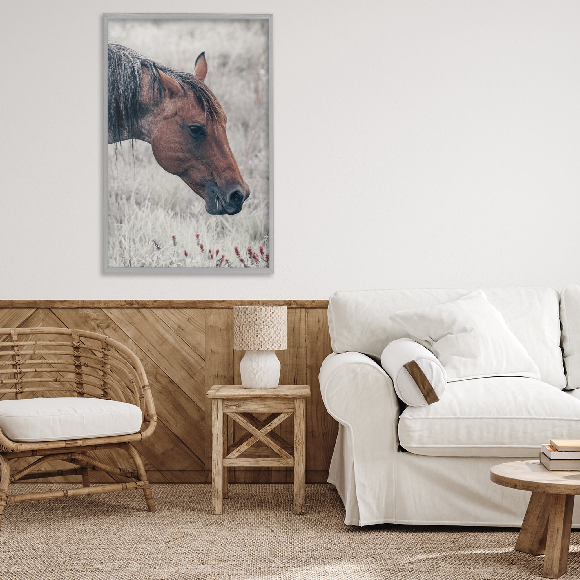 Stupell Industries Mother Horse Grazing in Meadow Gray Framed Giclee Art, design by Nathan Larson