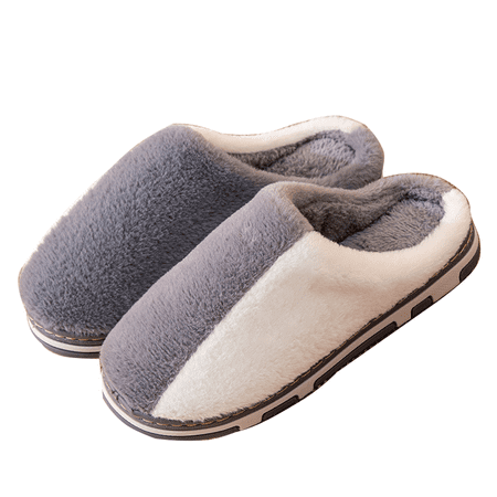 

Retro slippers warm and comfortable plush non-slip slippers fluffy memory foam Patchwork grey