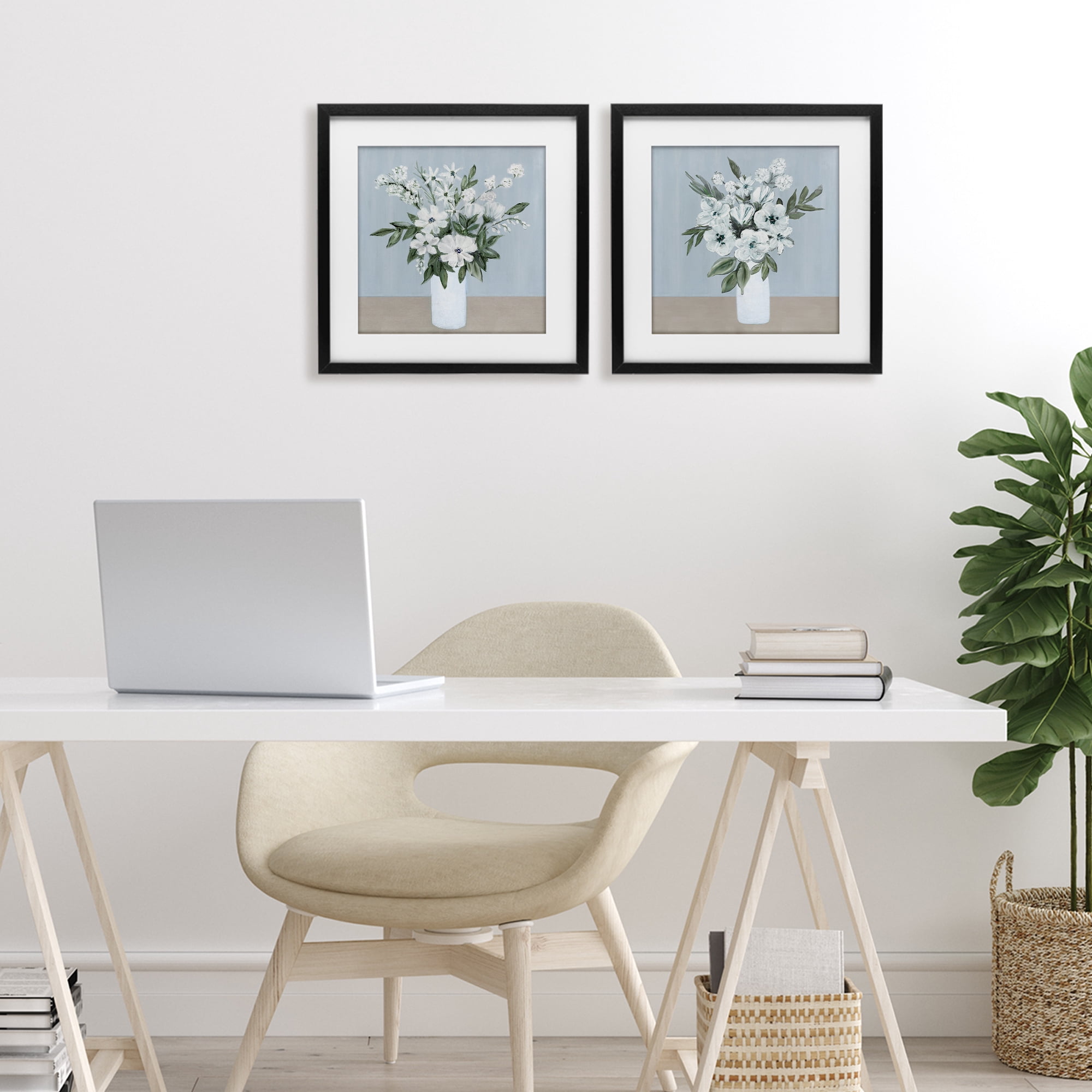 Stupell Industries Mixed White Blossoms 2 Piece Black Framed Print Under Glass Set, design by Marilyn Dunlap