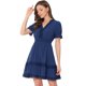 thumbnail image 1 of Mini vestido sólido de manga corta con cuello en V y cintura elástica para mujer Azul Oscuro M, 1 of 5